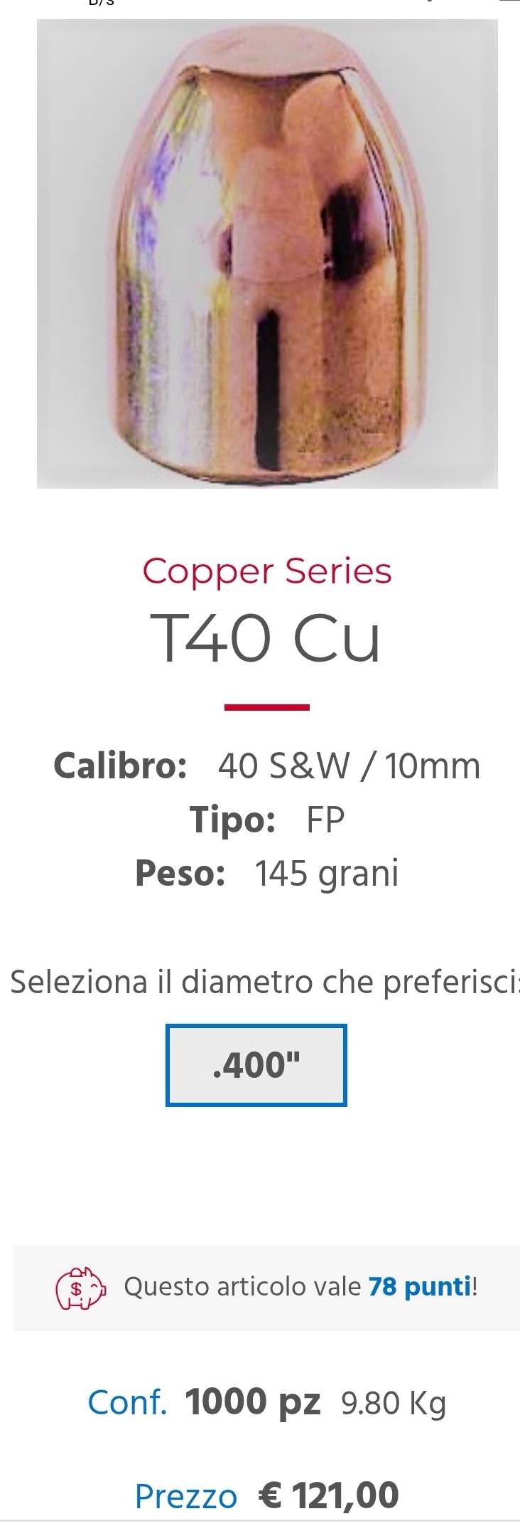 Ogive ramate target bullets nuove cal 40 s&w di 145 grani